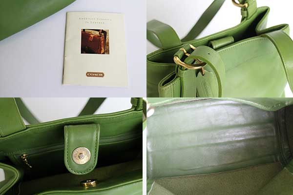 COACH オールド コーチ レザー トートバッグ 黄緑☆F7M-4157