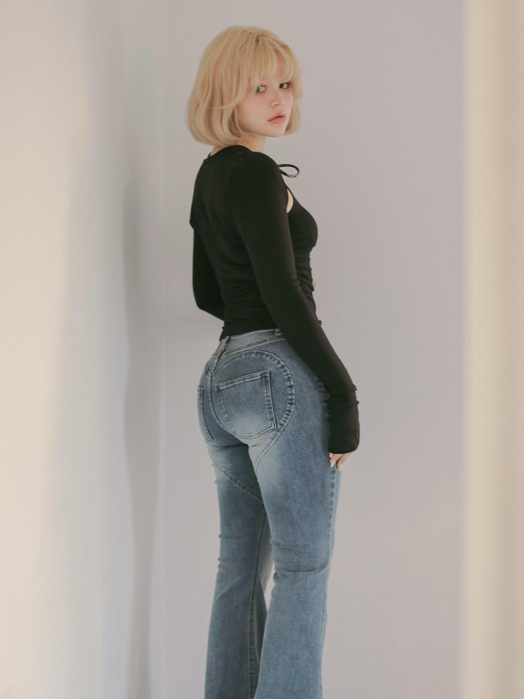 ANDMARY】Heart hip flare denim