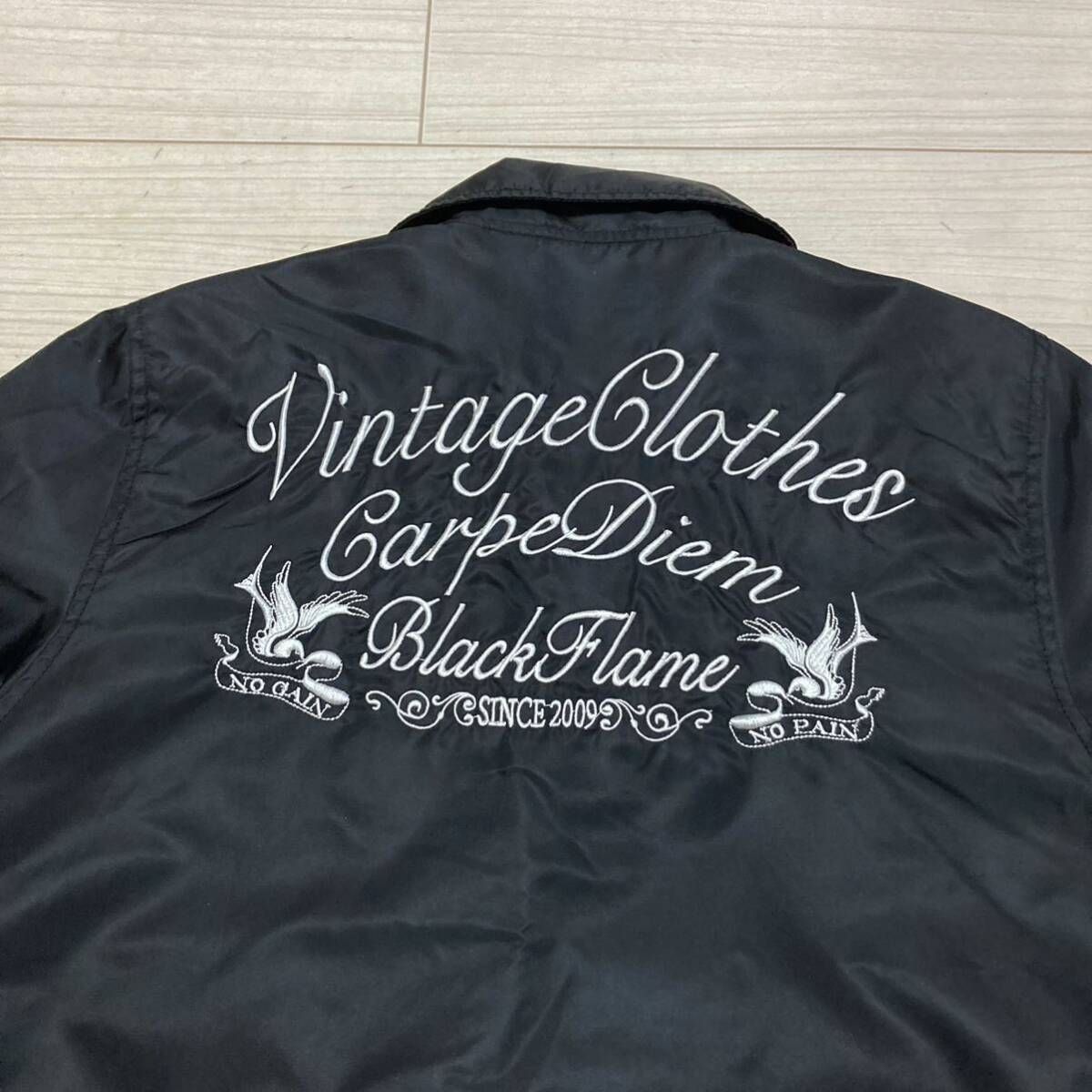 良品 BLACK FLAME ブラックフレイム 刺繍 ナイロン コーチジャケット M