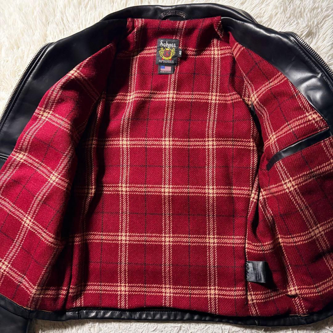 米国製】Schott レザー ライダースジャケット 黒 40 ホーウィン 牛革