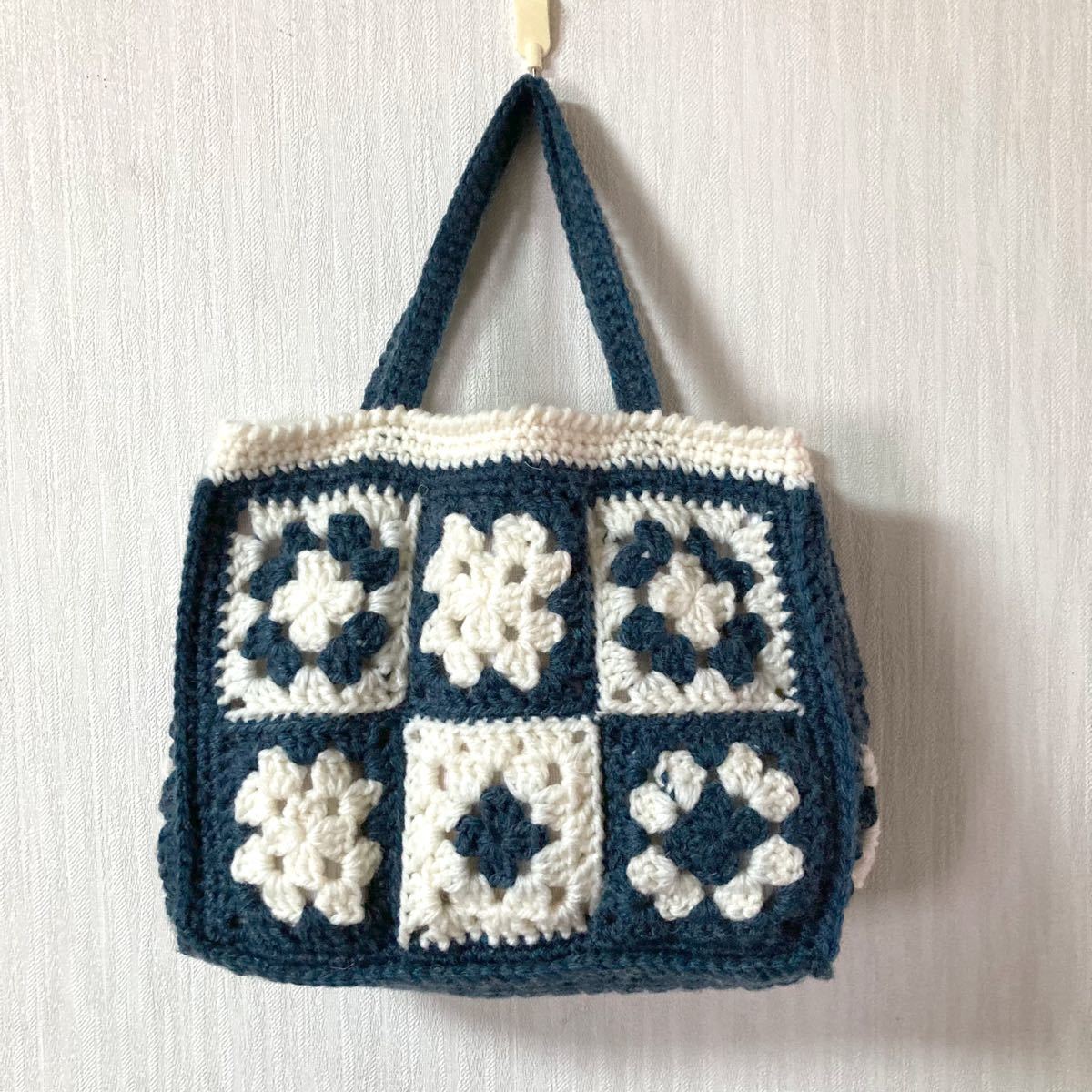 ハンドメイド 2way グラニースクエアバッグ ネイビー モチーフ｜Yahoo