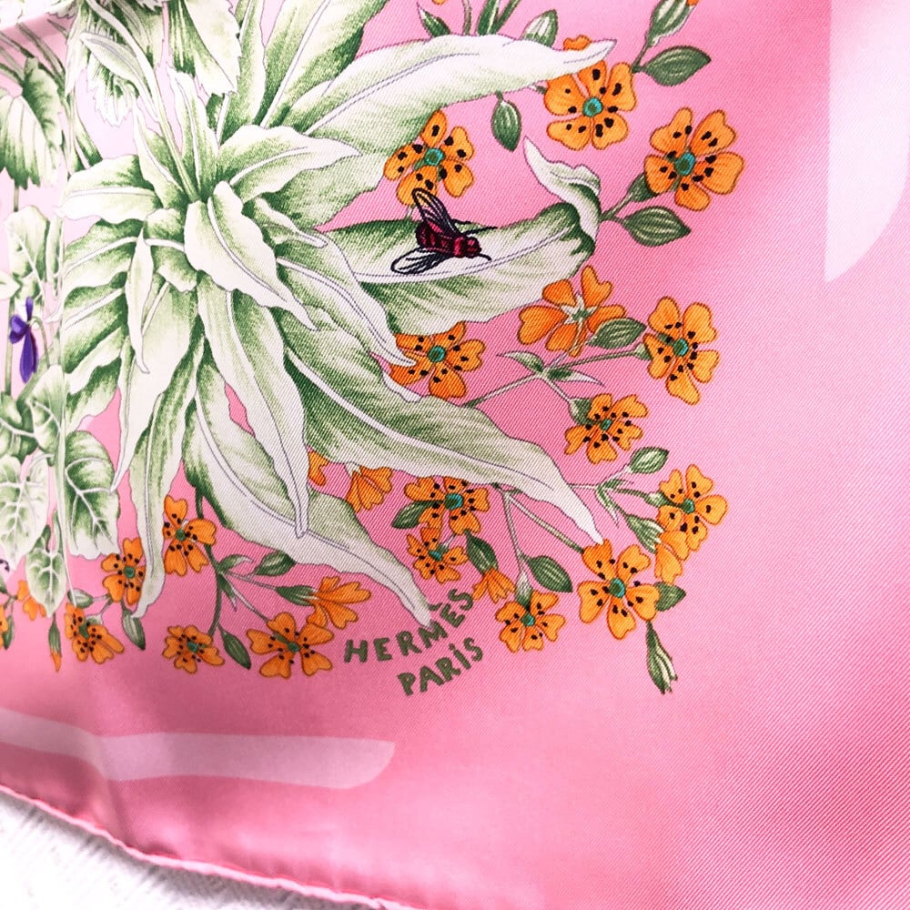 美品 HERMES エルメス カレ90 LA PRAiRiE 草原 ピンクカラー 花 草