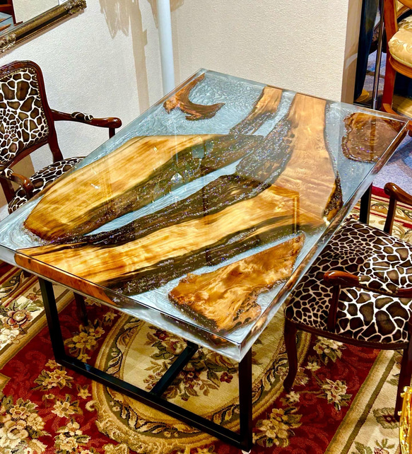 屋久杉とジルコニアのレジンテーブル ダイニングテーブル 金井工房