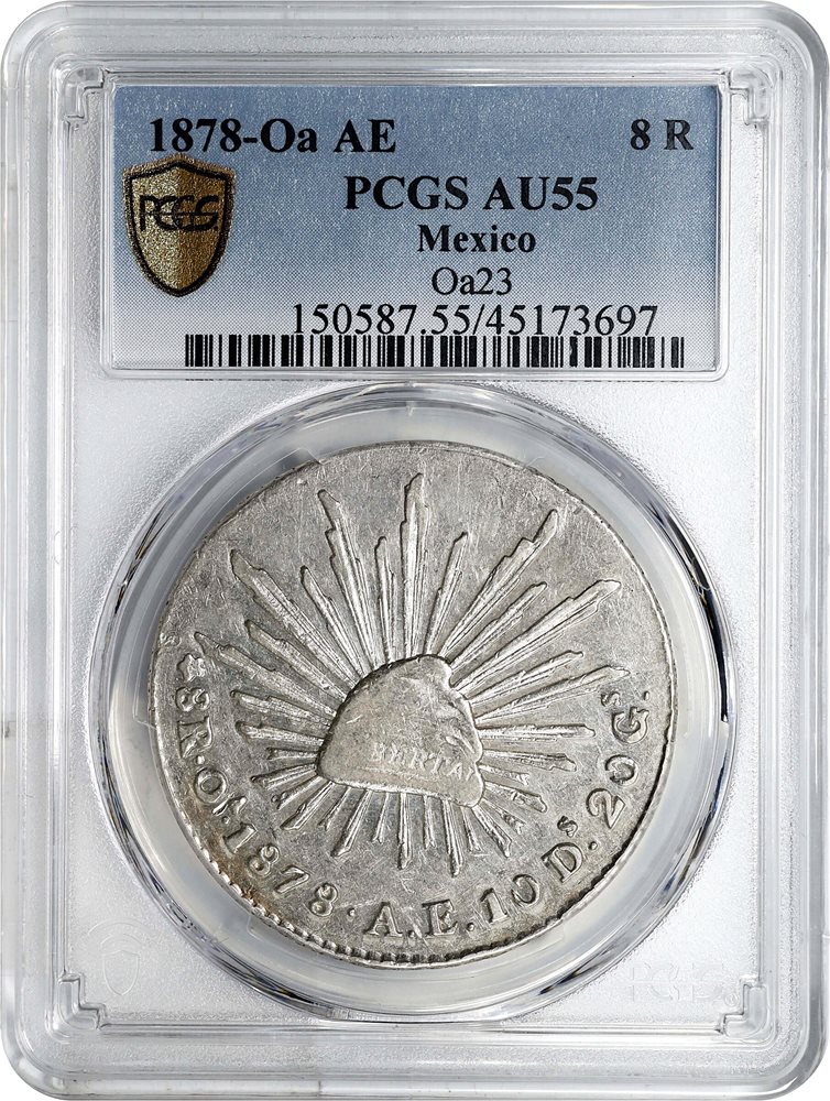 MEXICO. 8 Reales, 1878-Oa AE. Oaxaca Mint. PCGS AU-55., AU55