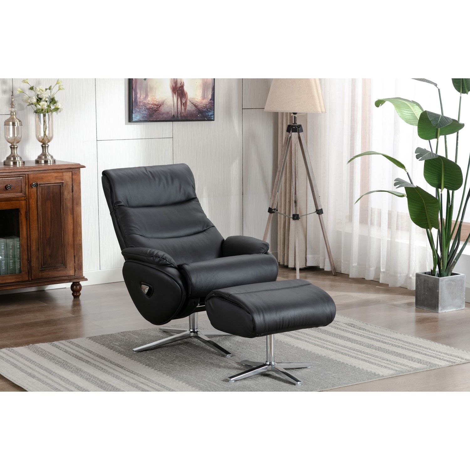Black Leather Swivel Recliner Chair - Dominican - Furniture123