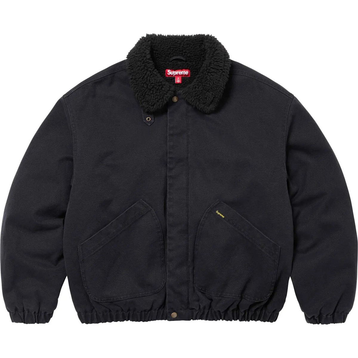 Supreme Faux Shearling Lined Bomber Jacket FW24 Black White Denim