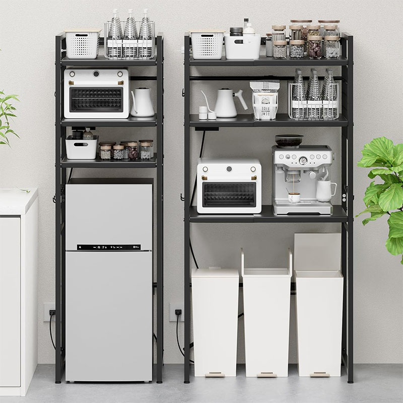 幅伸縮・2口コンセント・高さ調整】冷蔵庫上ラック キッチンラック