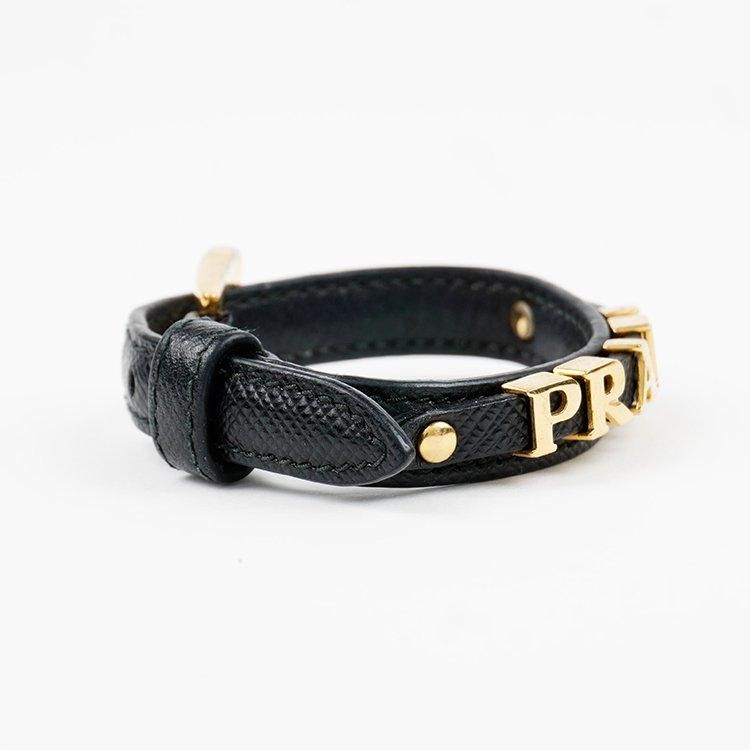 ロゴサフィアーノレザーブレスレット ブラック×ゴールド ヴィンテージ