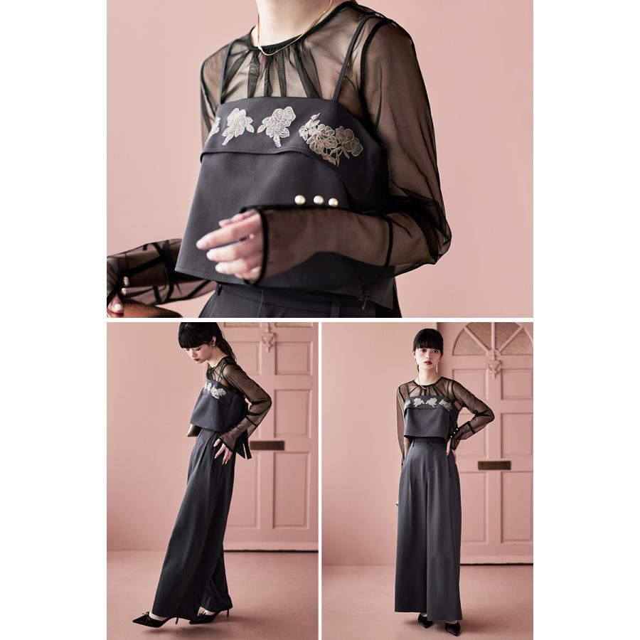 etoll.（エトル） 3piece刺繍リボンビスチェ＆タックワイドパンツ