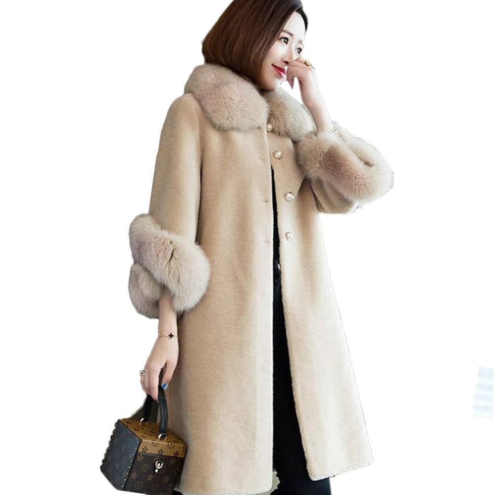 vertfonce' 毛皮 ファー ロングコート パターン付き ロングコート