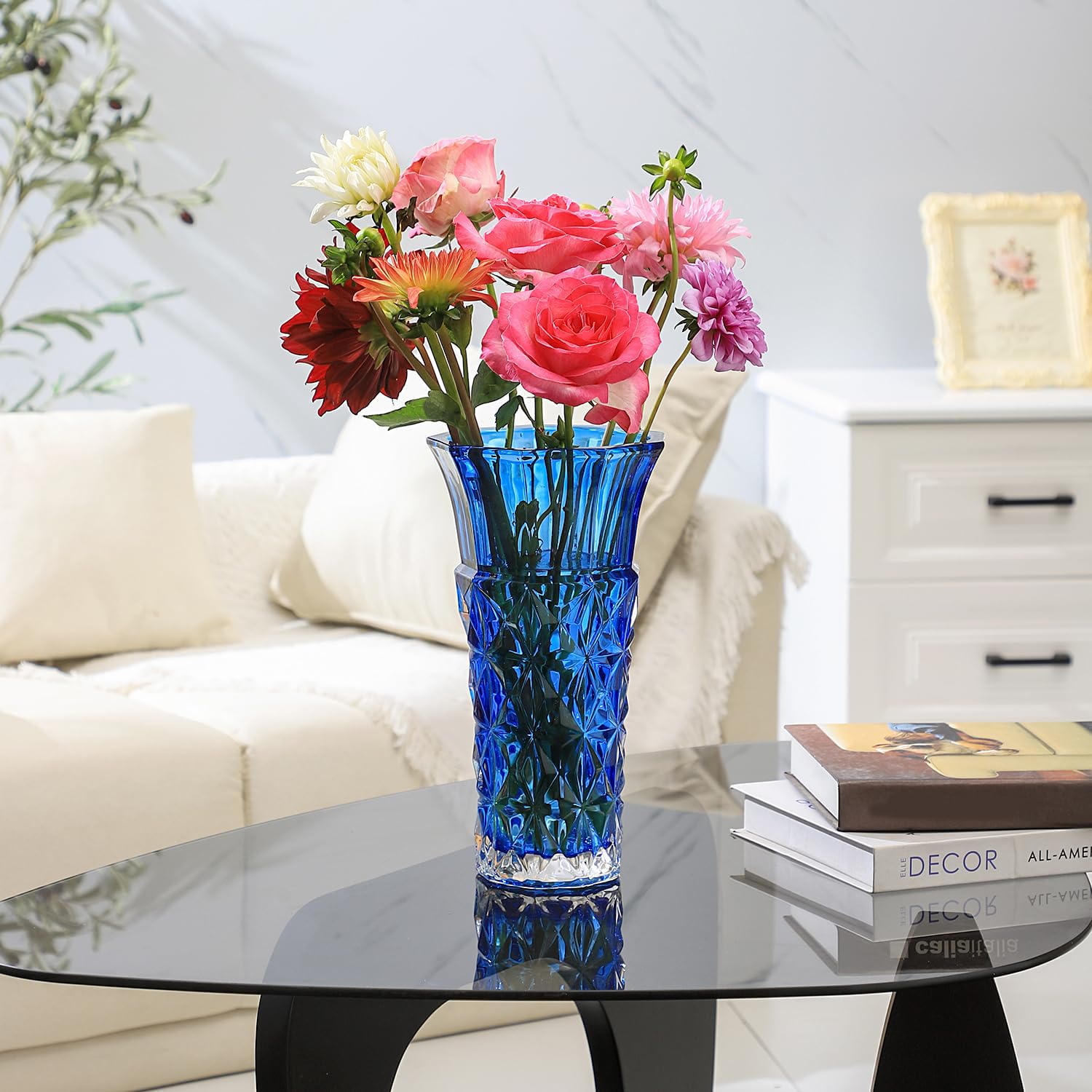 Amazon.co.jp: MARTAGE ブルークリスタル花瓶 大型ガラス花瓶