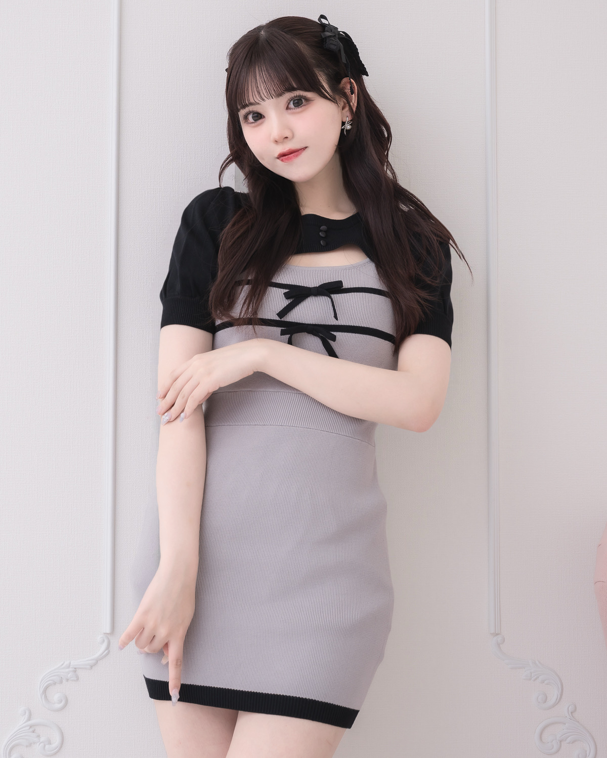 リボンテープレイヤード半袖ニットワンピ – pium