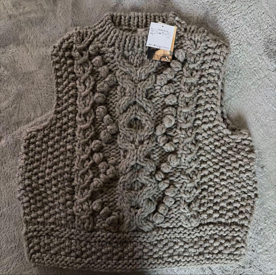 TSUHARU ケーブル編み ニットベスト セール】 ループ編み前後2WAYニットベスト（グレー/オレンジ/キナリ
