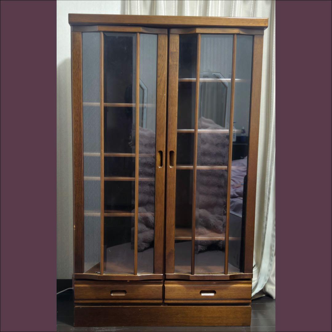 ダークブラウン 木製 キャビネット ガラス扉付き　87.5×45.5×145 キャビネット ガラスキャビネット 北欧 ガラス扉 FSI-0004-BKBR JK