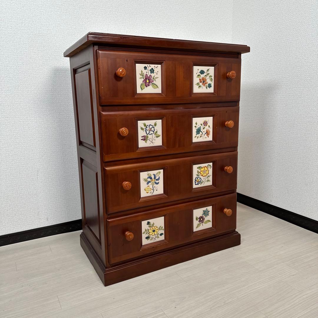 スペイン バレンシアタイル チェスト 木製 4段 タンス カントリー ※i4※ ACTUS バレンシア 4段チェスト スペイン製 タイル張り 送料無料｜Yahoo