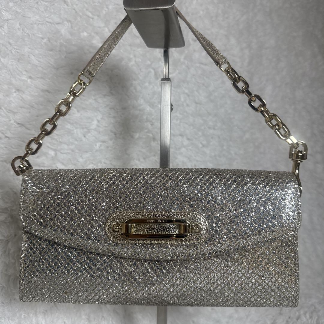 JIMMY CHOO シルバー ゴールド　パーティーバッグ　2way ラメ 中古・古着通販】JIMMY CHOO (ジミーチュウ) 2WAYバッグ シルバー