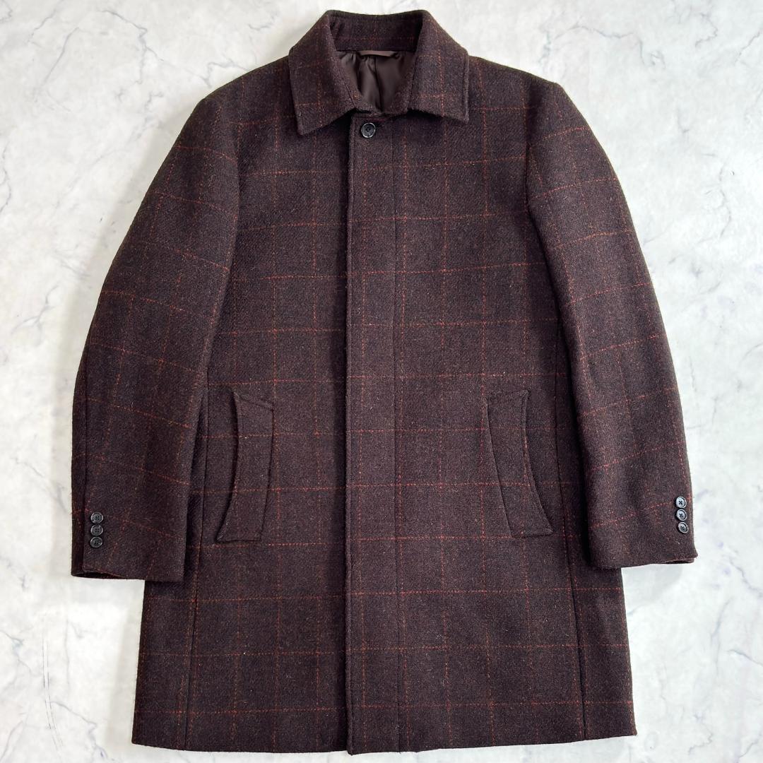 美品 ハリスツイード ステンカラーコート チェック サイズL sx0 HARRIS TWEED（ハリスツイード） メンズ ステンカラーコート 2019-20