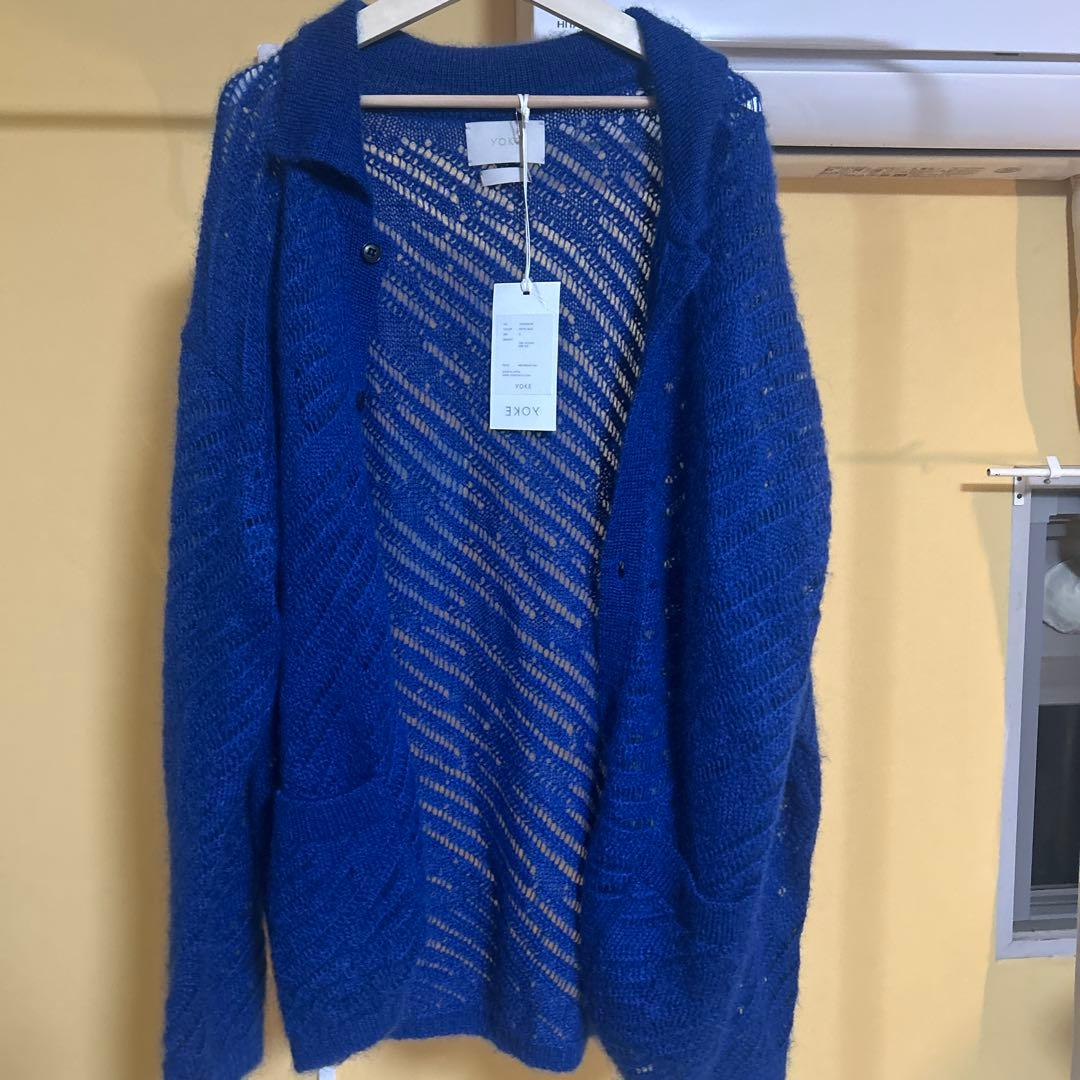 YOKE 青 ニットカーディガン YOKE | SILK MOHAIR BUTTONED CARDIGAN(PEACOCK) | シルクモヘアボタン