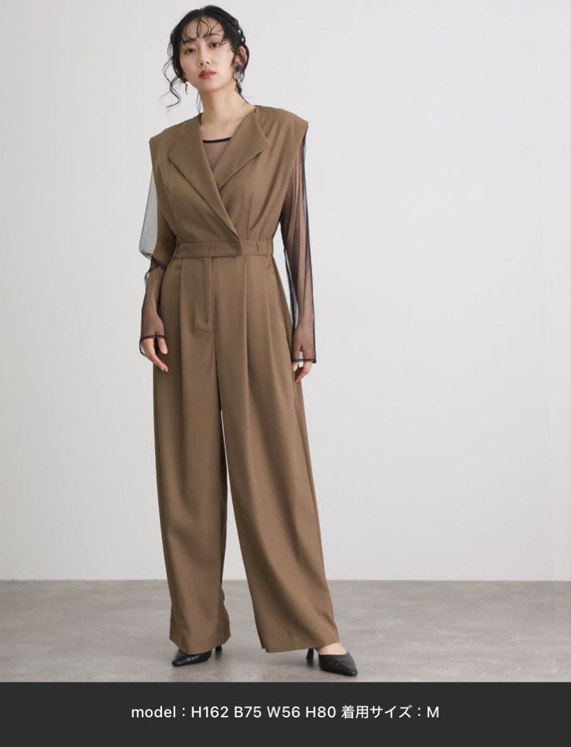 オールインワン　スタンドアウトカラー　パンツドレス　お呼ばれ　結婚式 セール】スタンドアウトカラー オールインワン パンツドレス シアー