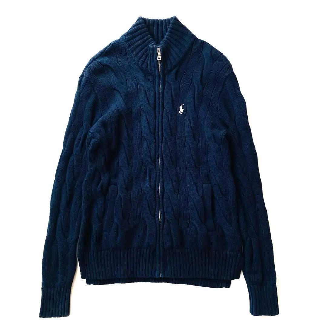 【美品】ポロラルフローレン　ドライバーズニット　ポニー　ロゴ刺繍　フルジップ POLO RALPH LAUREN ポロ ラルフローレン ドライバーズニット セーター