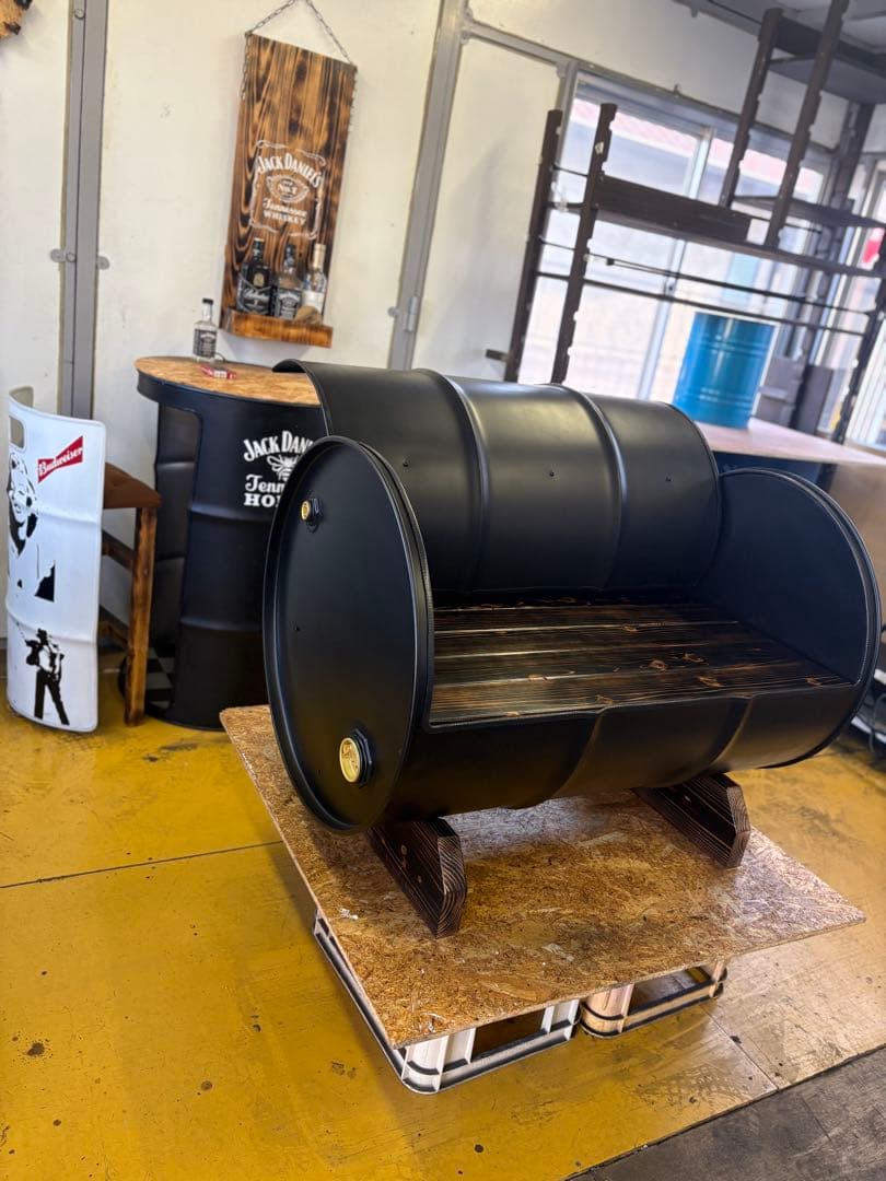 UN-- Under Nest--　ドラム缶チェア② ドラム缶 リメイク ソファ ベンチ チェア 椅子 インダストリアル