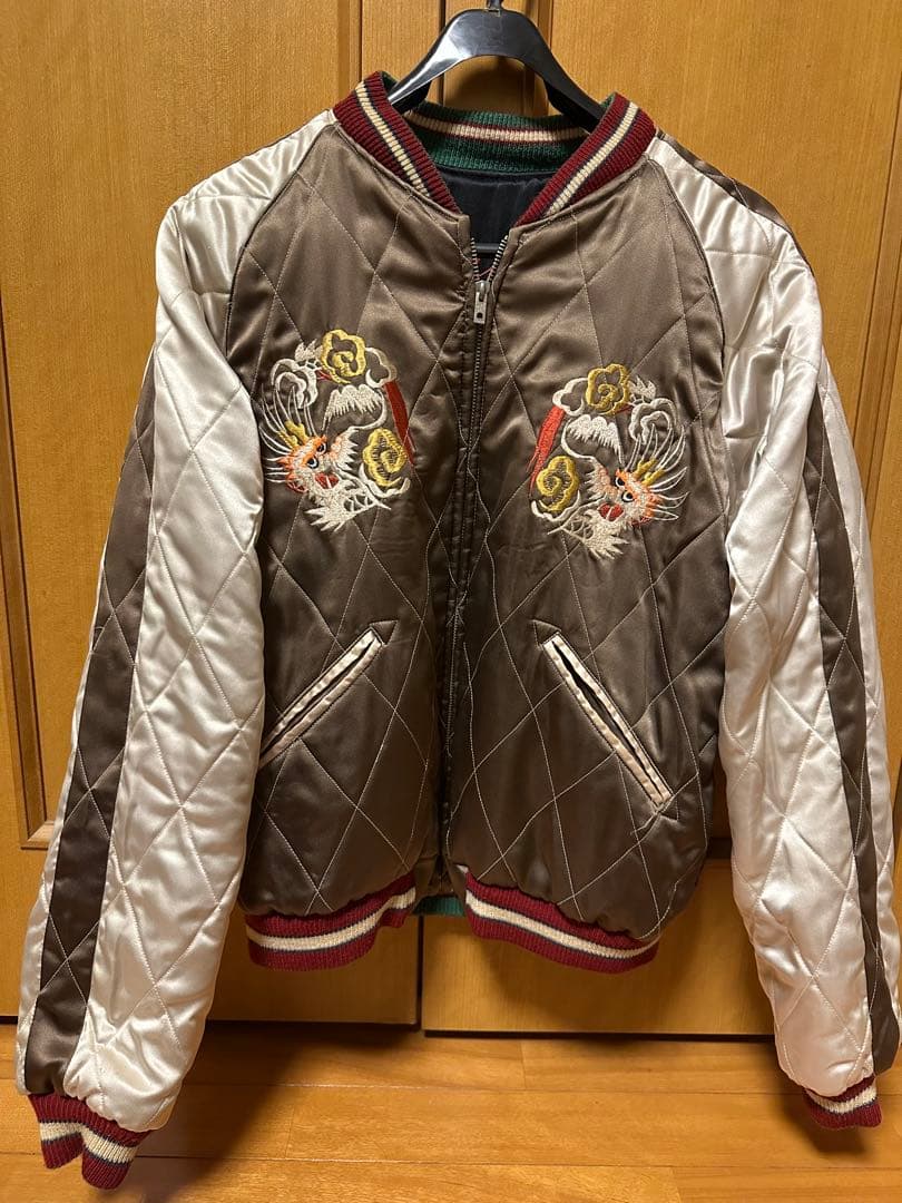 東洋リバーシブルスカジャンL 90s 舞妓×龍 キルティング中綿 テーラー東洋スカジャン「DRAGON×MAIKO」復刻サテンキルトスカ・NO-238