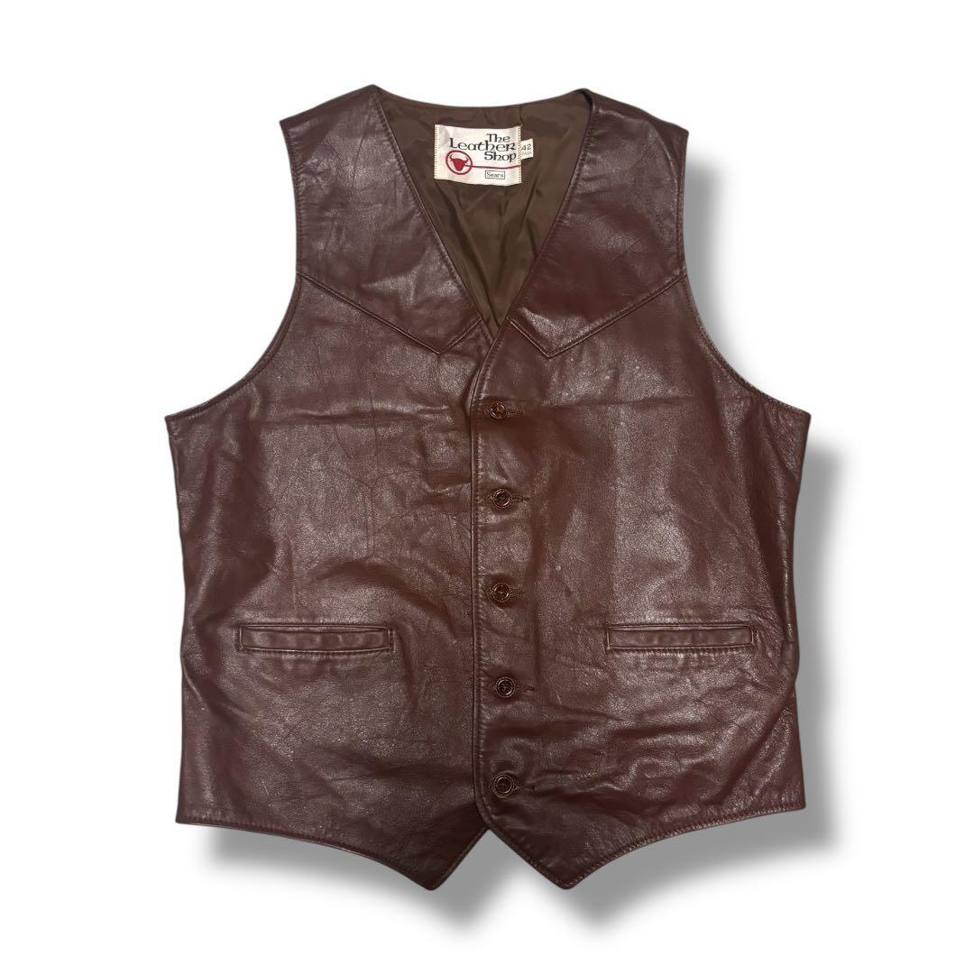 70s vintage Sears レザーベスト 本革 ブラウン ウエスタン - メルカリ