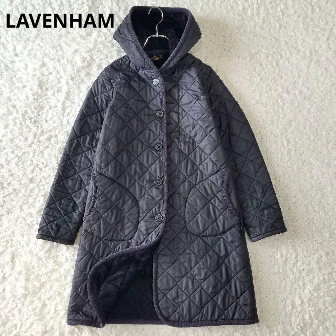 美品✨ラベンハム キルティング ロングコート 裏ボア フード ネイビー S LAVENHAM - ラベンハム キルティング 裏ボア ネイビー の通販 by れり
