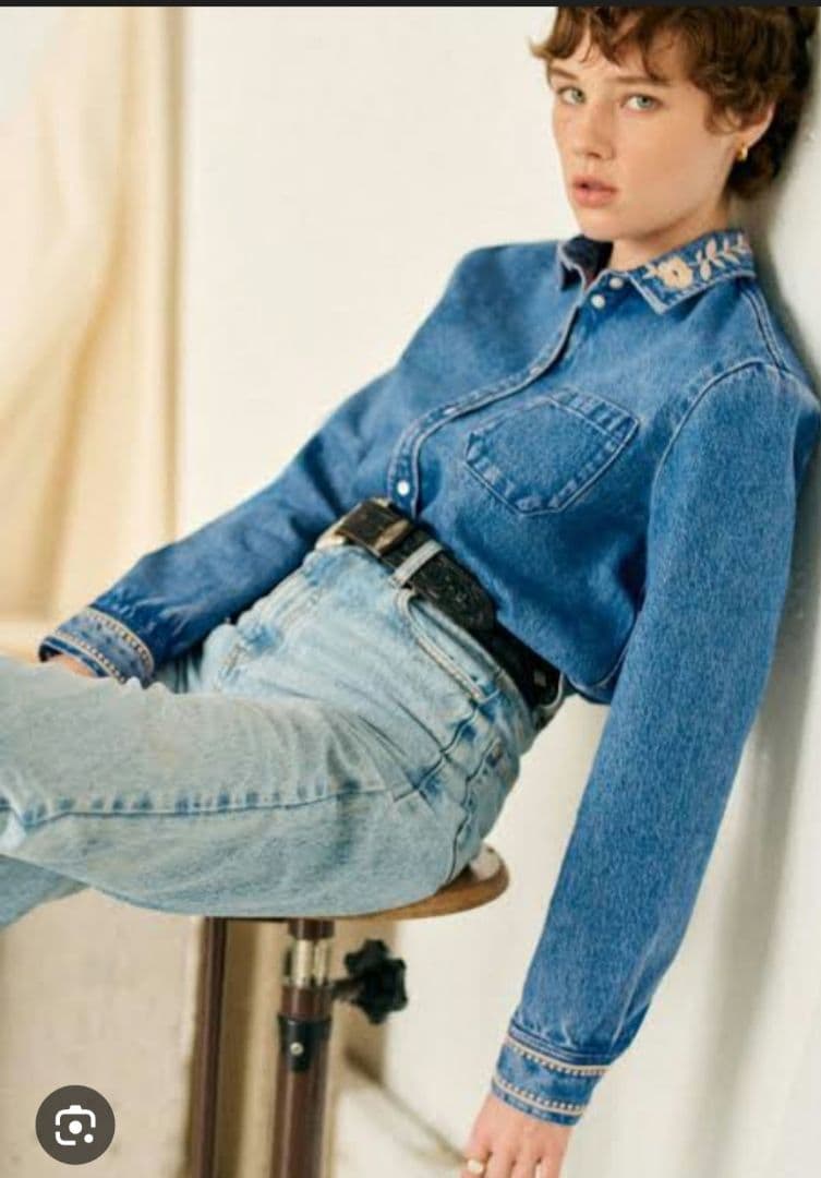 Sezane Tomboy shirt denim セザンヌのデニムシャツ 36 Tomboy Shirt - Embroidered Denim - Organic cotton - organic