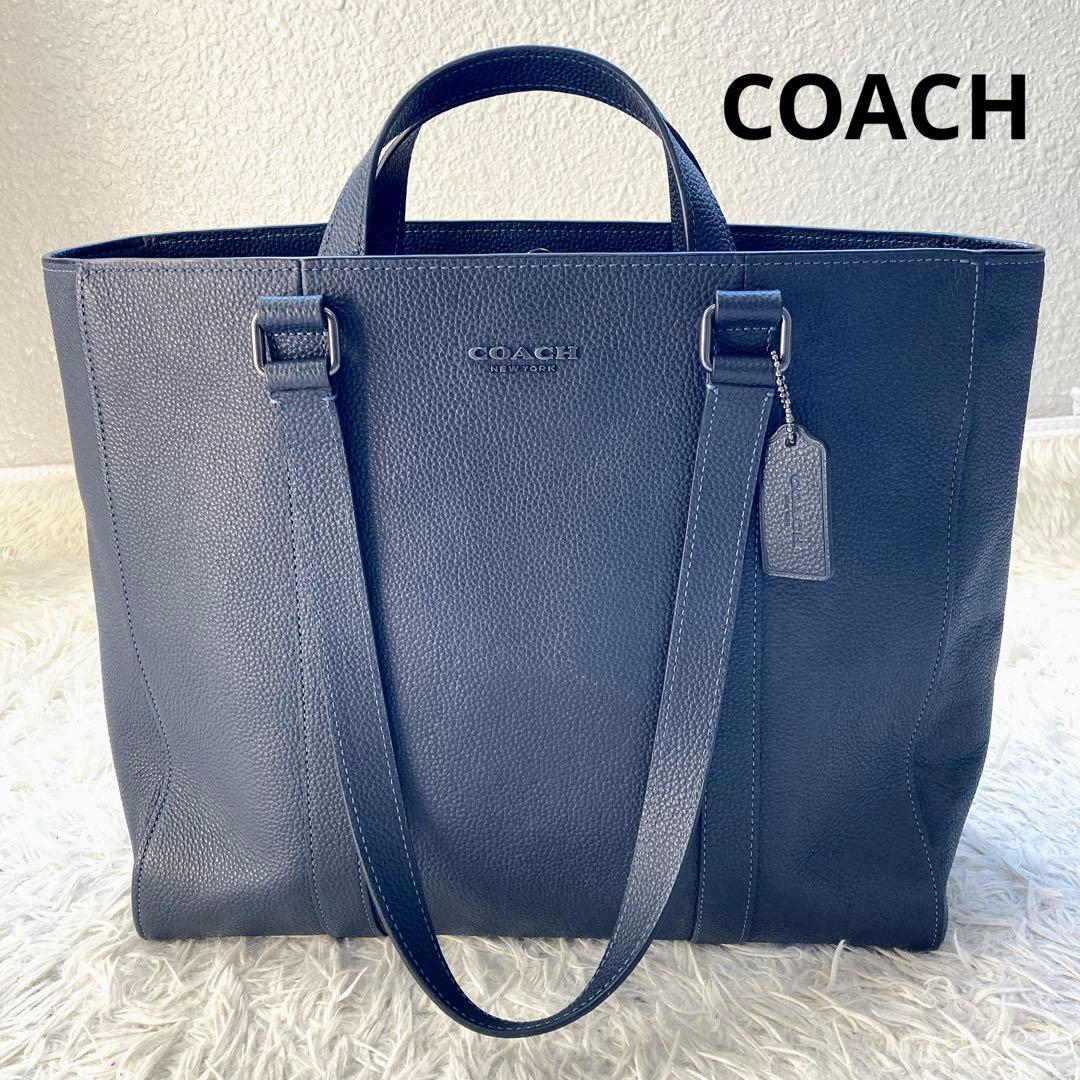 未使用級 coach ビジネス トート ダークネイビー ダブルハンドル コーチ アウトレット トートバッグ メンズ ハドソン ダブル ハンドル