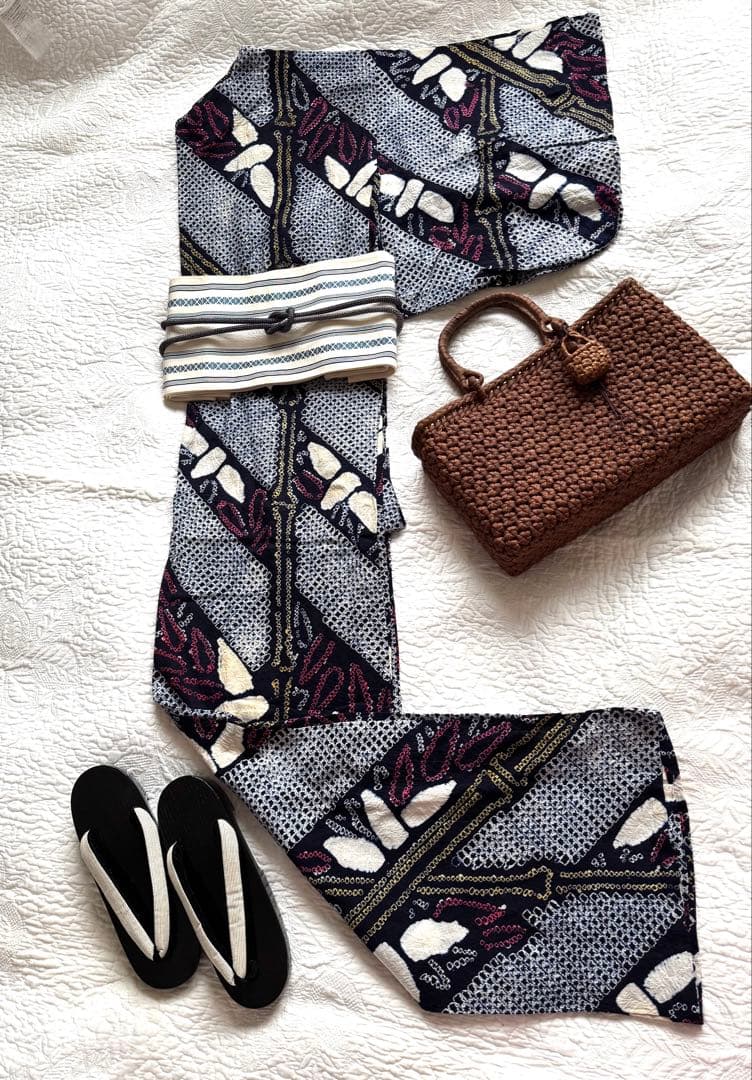 粋な大人の浴衣◆有松絞り 笹竹文 有松絞り浴衣 風鈴 裄長 - からん::アンティーク着物・リサイクル着物