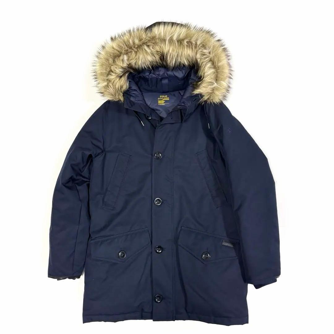 ポロラルフローレン ダウンジャケット ポニー フード ファー 近年 ネイビー S POLO RALPH LAUREN - ポロラルフローレン ダウンジャケット ポニー