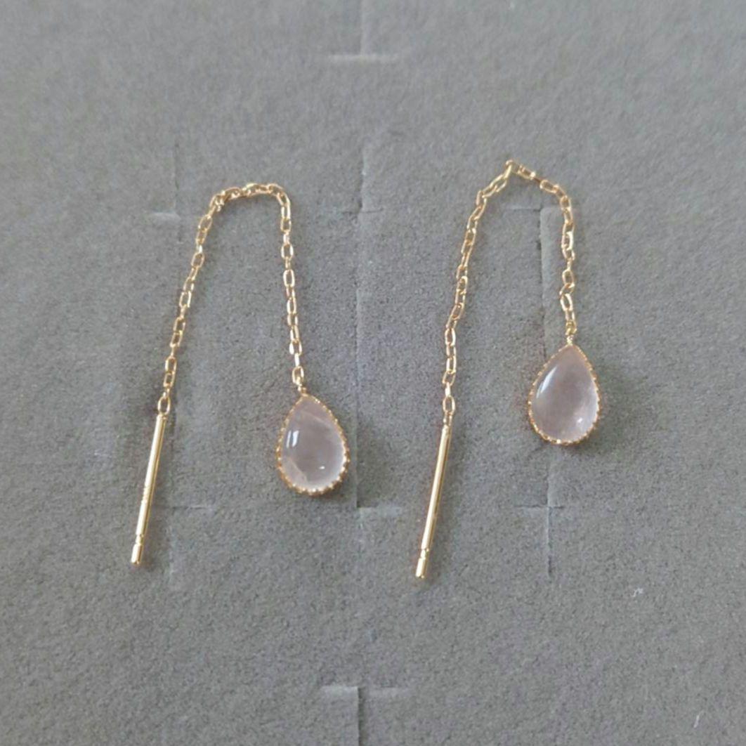 未使用　ローズクォーツ　アメリカンピアス　K18　イエローゴールド Melody Accessory（メロディーアクセサリー） アメリカン ピアス